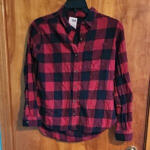 SO Junior's Casual Red and Black Flannel Shirt